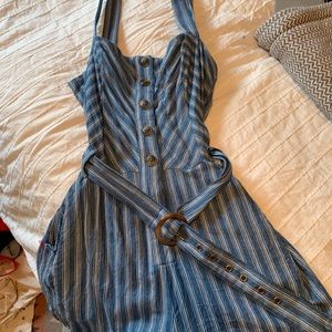 Blue Tobi romper with stripes & belt